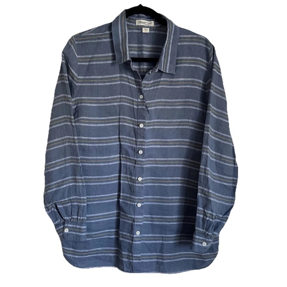 Coldwater Creek Tops - Coldwater Creek Womens M Linen Striped Button Up Tunic Top Preppy Office Casual